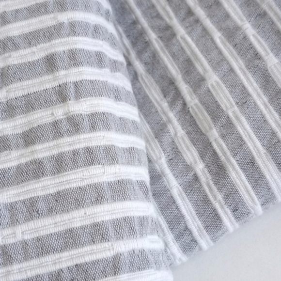 INUP Home Portugal Farmhouse Grey White Puckered Striped King Pillow Sham Set - Picture 3 of 15